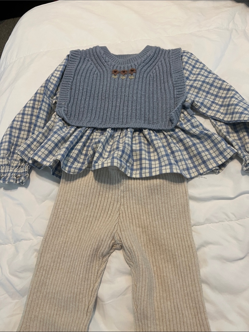 Zara Blue Plaid Peplum Top with Knit Bib